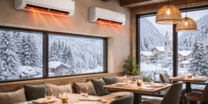 Climatizzatori split che riscaldano un ristorante a Lumino con neve all’esterno