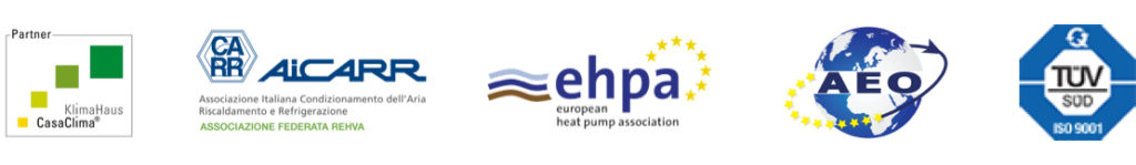 Certificazioni pompa di calore Innova Stone tra cui EHPA, Eurovent, TÜV SÜD, AICARR e CasaClima per installazioni in Canton Ticino