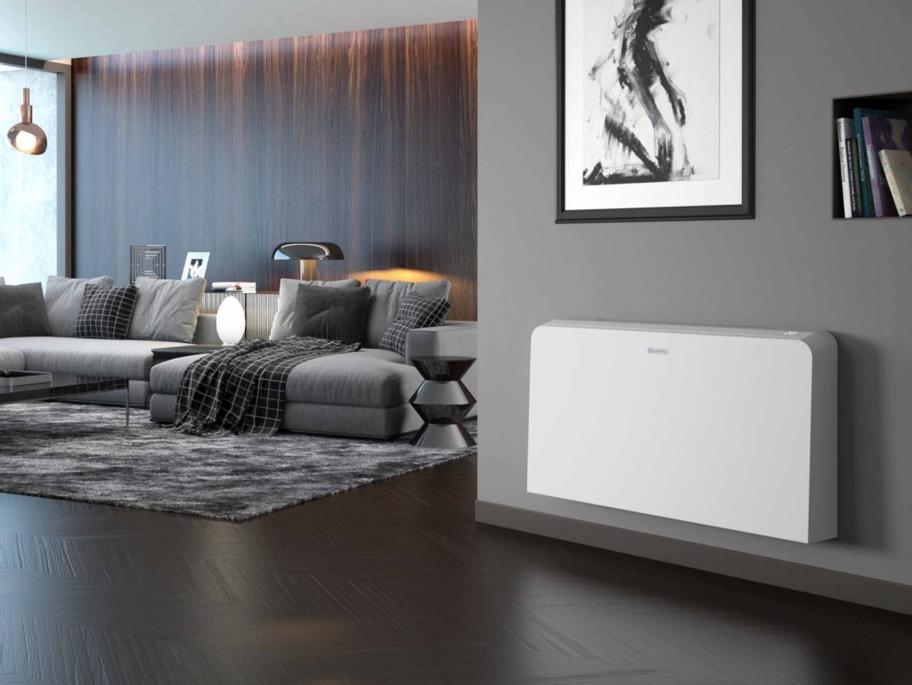 Condizionatore senza unità esterna installato in soggiorno moderno in Canton Ticino