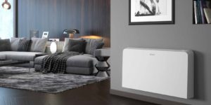 Condizionatore senza unità esterna installato in soggiorno moderno in Canton Ticino