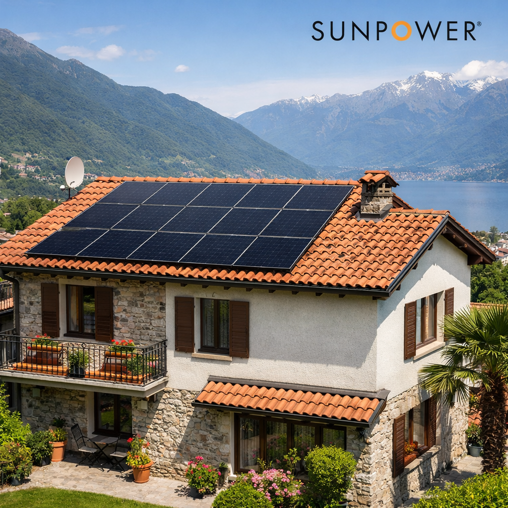 Impianto fotovoltaico SunPower installato su casa residenziale in Ticino da Climalux