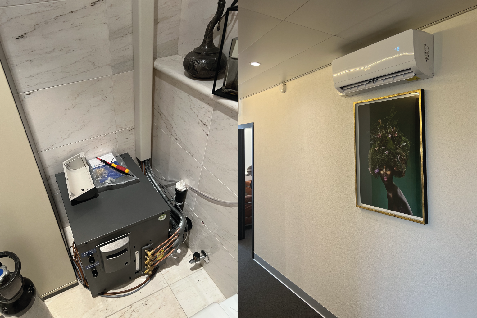 Condizionatore raffreddato ad acqua installato in abitazione nel Mendrisiotto senza unità esterna