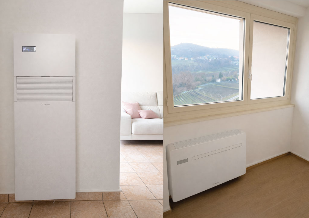 Installazione climatizzatori Innova senza motore esterno a Novazzano con unità verticale e orizzontale Climalux