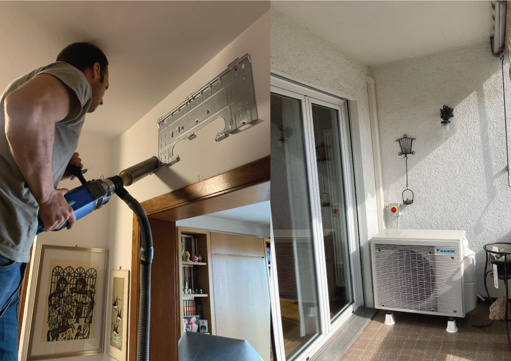 Installazione condizionatore Daikin monosplit a Morbio Inferiore con unità interna ed esterna